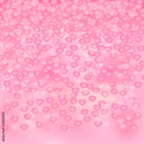 Soft pink 3d hearts background. Valentine’s day shiny greeting card. Romantic vector illustration. Easy to edit design template. © Vera