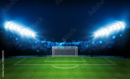 Football arena field with bright stadium lights vector design. Vector illumination