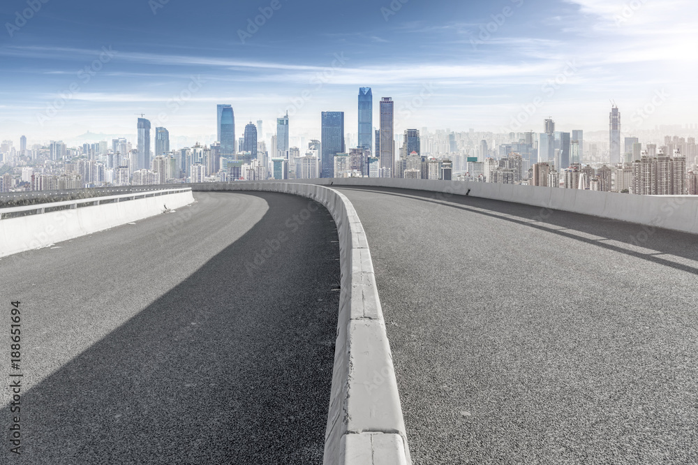 Road ground and Chongqing urban architectural landscape skyline