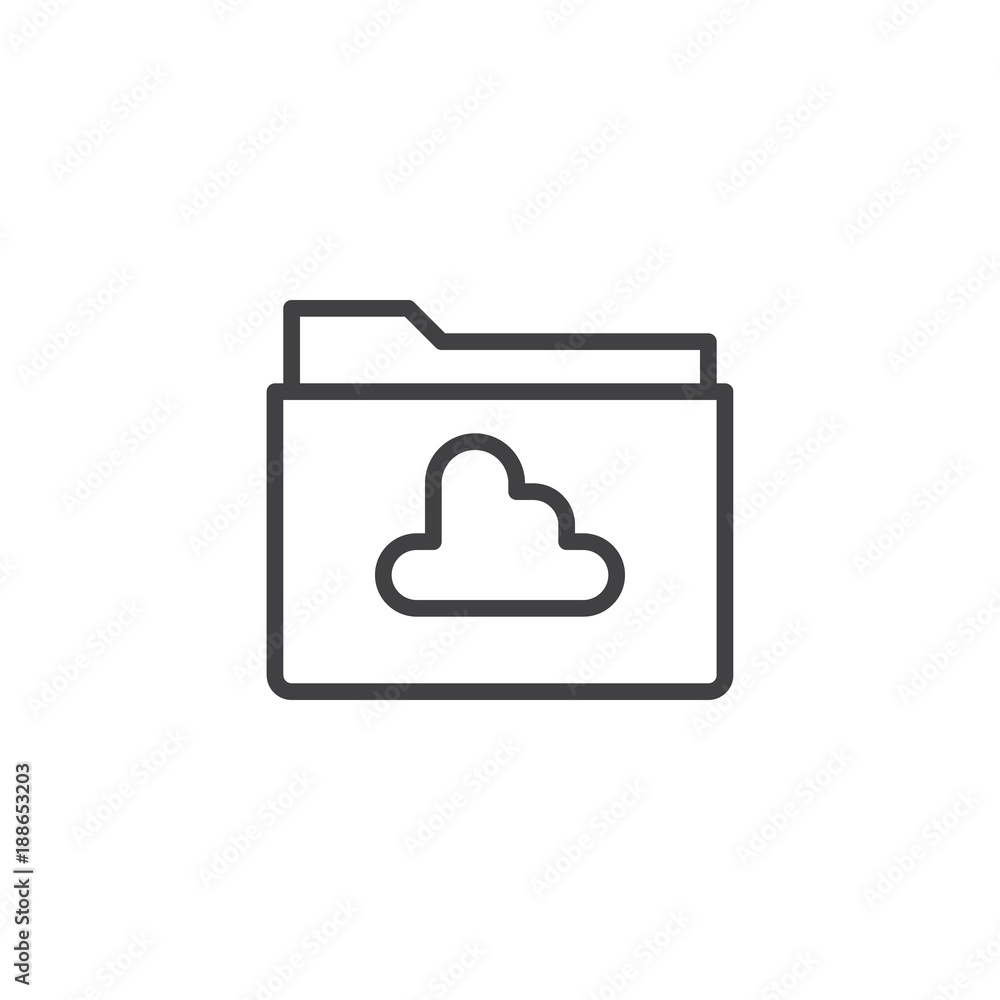 Cloud folder line icon, outline vector sign, linear style pictogram isolated on white. Folder with cloud computing symbol, logo illustration. Editable stroke Cloud folder line icon, outline vector sign, linear style pictogram isolated on white. Folder with cloud computing symbol, logo illustration. Editable stroke