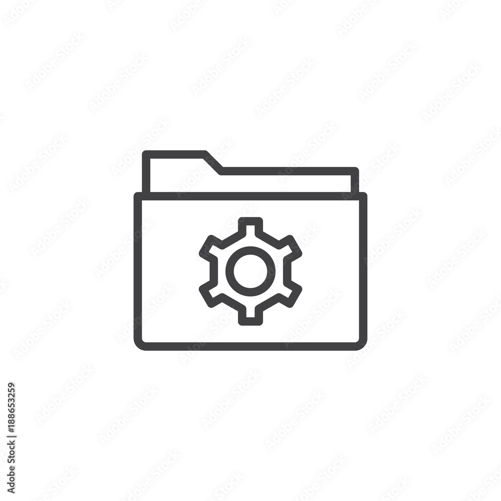 Folder with gear line icon, outline vector sign, linear style pictogram isolated on white. folder settings symbol, logo illustration. Editable stroke Folder with gear line icon, outline vector sign, linear style pictogram isolated on white. folder settings symbol, logo illustration. Editable stroke