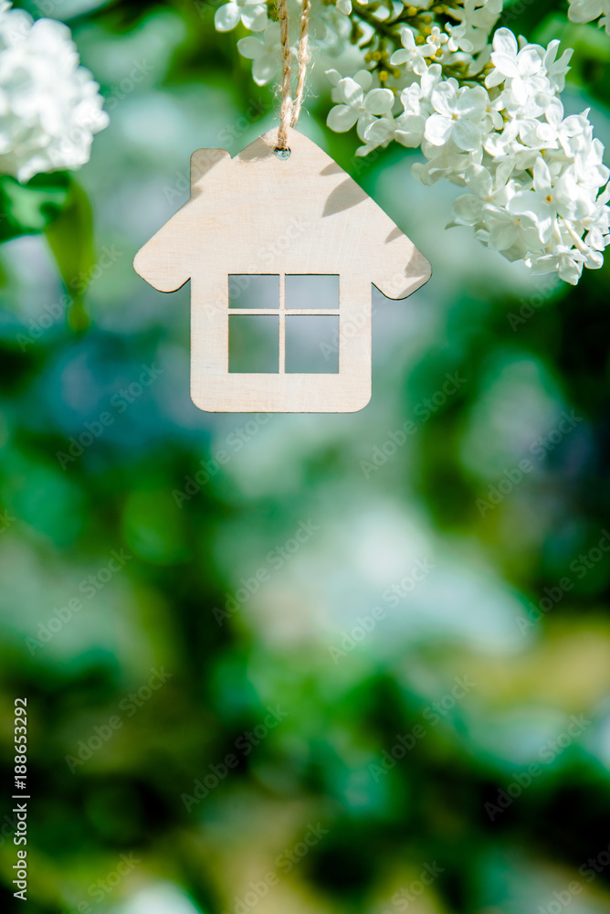 The symbol of the house among the branches of the white lilac The symbol of the house among the branches of the white lilac