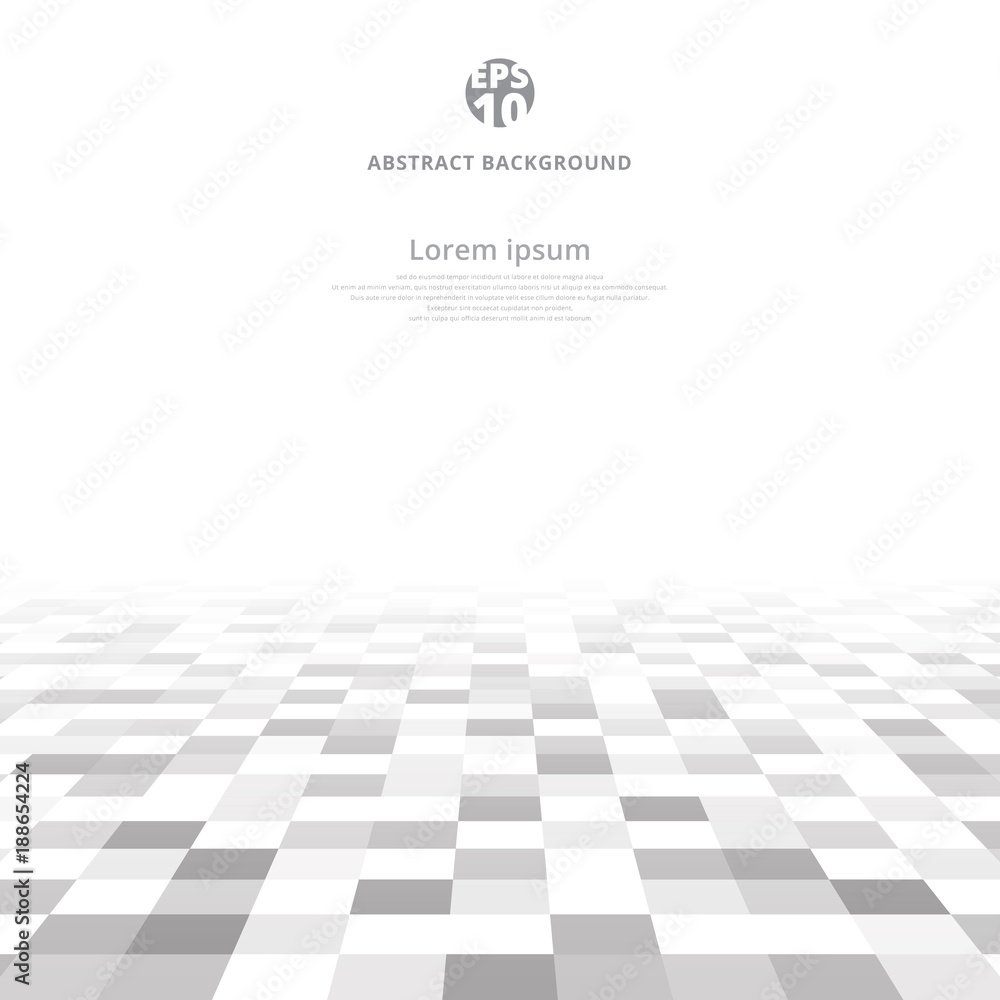 Abstract geometric gray and white pattern background with mesh of squares on ground perspective with copy space. Mosaic. Geometry template. Abstract geometric gray and white pattern background with mesh of squares on ground perspective with copy space. Mosaic. Geometry template.