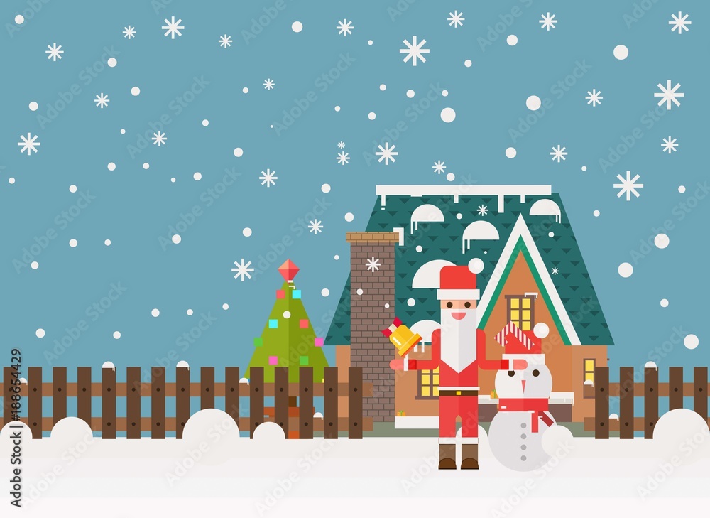 Christmas and New Year santa gifts at home. Flat vector illustration.