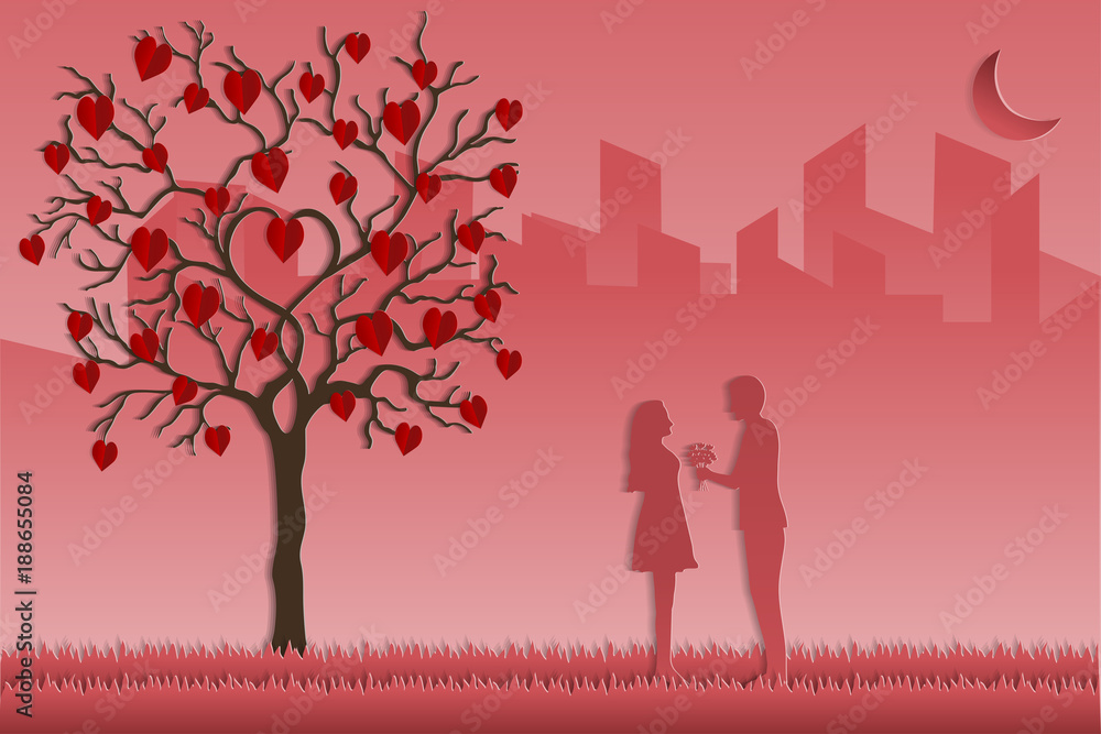 Valentine card For showcase love style paper art. Valentine card For showcase love style paper art.