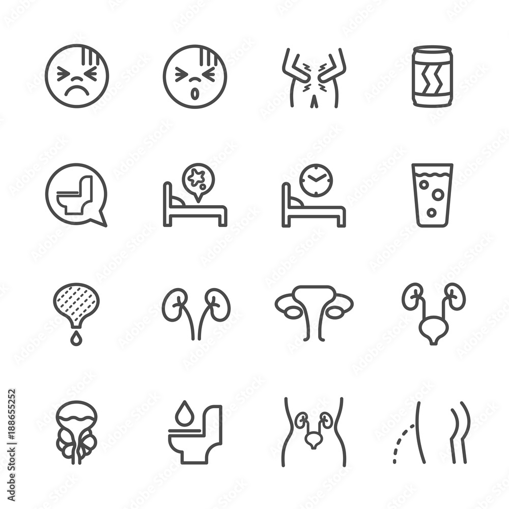 Causes of Cystitis, Symptoms and Treatments, Women health concept. Vector line icon Causes of Cystitis, Symptoms and Treatments, Women health concept. Vector line icon