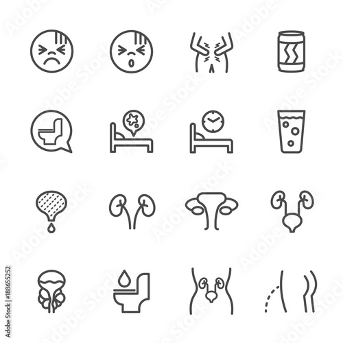 Causes of Cystitis, Symptoms and Treatments, Women health concept. Vector line icon