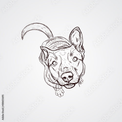 vector black and white sketch of the dog sitting