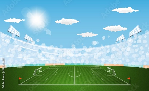 Football arena field with lights sun daytime vector design. Vector illustration