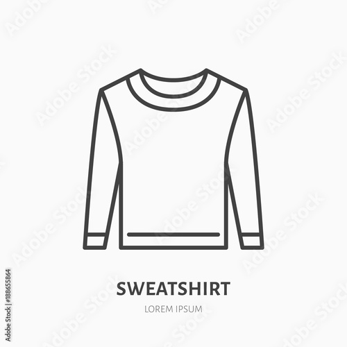 Sweatshirt, sweater flat line icon. Casual apparel store sign. Thin linear logo for clothing shop.