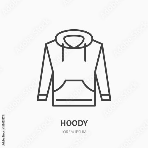 Hoodie, sweater flat line icon. Casual apparel store sign. Thin linear logo for clothing shop.