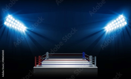 Boxing ring arena and floodlights vector design. Vector illumination