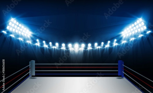 Boxing ring arena and floodlights vector design. Vector illumination