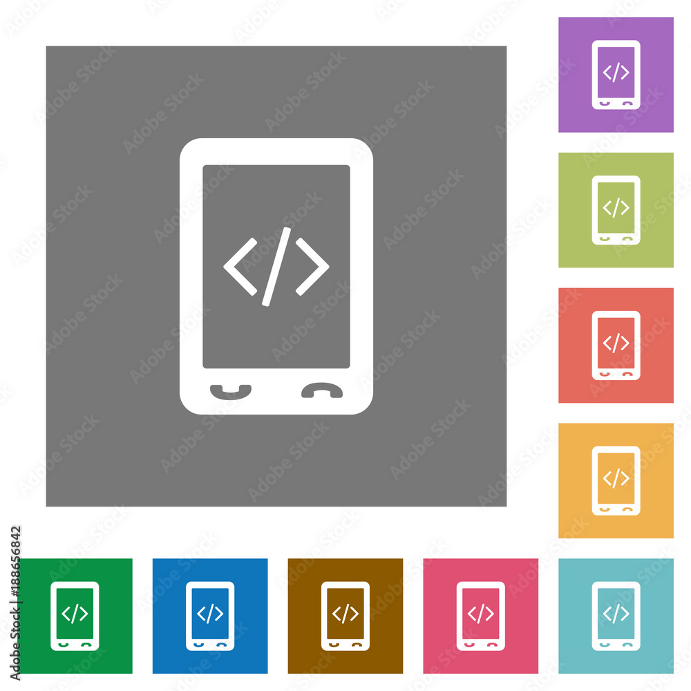 Mobile scripting square flat icons Mobile scripting square flat icons