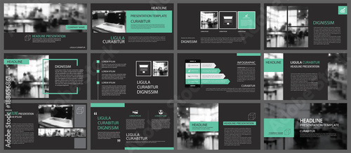 Green and black element for slide infographic on background. Presentation template. Use for business annual report, flyer, corporate marketing, leaflet, advertising, brochure, modern style.