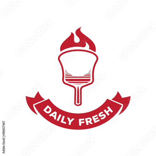 daily fresh pizza logo with fire on wood board