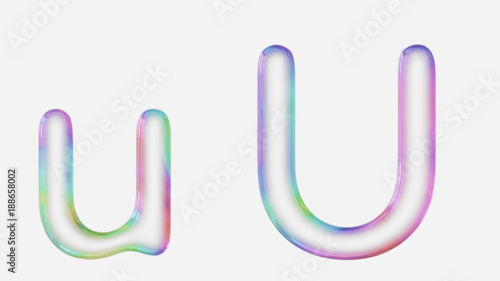 Vibrantly Colorful Upper and Lower Case u Rendered Using a Bubble