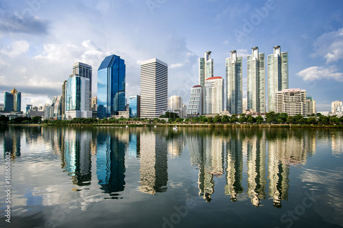 Bangkok city - Cityscape downtown   Business district urban area   reflection landscape Bangkok Thailand  