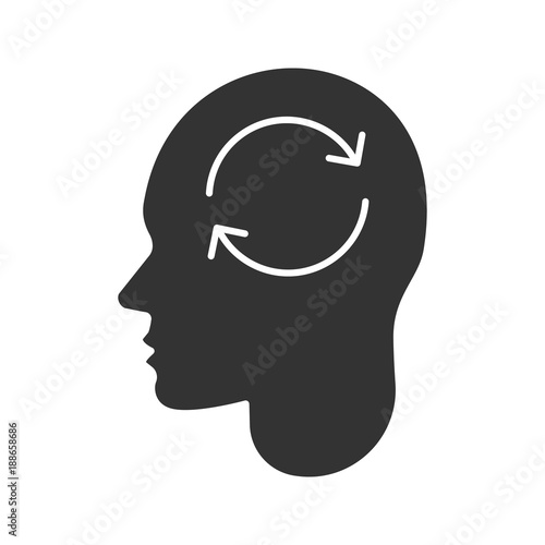 Human head with refresh sign inside glyph icon