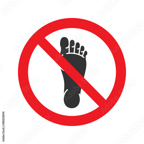Forbidden sign with bare foot glyph icon