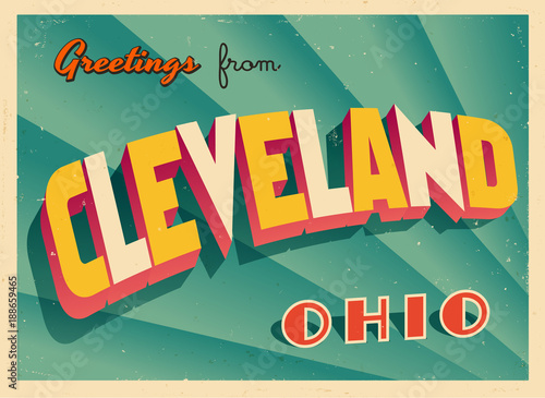 Vintage Touristic Greeting Card From Cleveland, Ohio - Vector EPS10. Grunge effects can be easily removed for a brand new, clean sign.