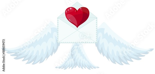 Illustration envelope with wings like Cupid Sending love and heart.Valentine s Day. letter icon symbol simple abstract on background. vector.