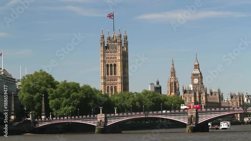 Lambeth Bridge, Houses Of Parliament, The Palace Of Westminster; View From River Thames; London