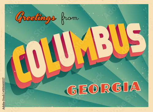 Vintage Touristic Greeting Card From Columbus, Georgia - Vector EPS10. Grunge effects can be easily removed for a brand new, clean sign.