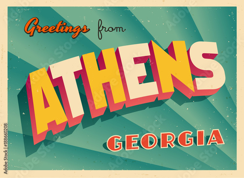 Vintage Touristic Greeting Card From Athens, Georgia - Vector EPS10. Grunge effects can be easily removed for a brand new, clean sign.
