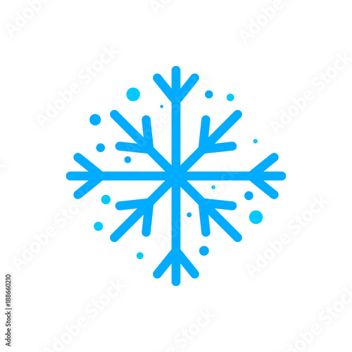 Snowflake icon. Blue silhouette snow flake sign, isolated on white background. 