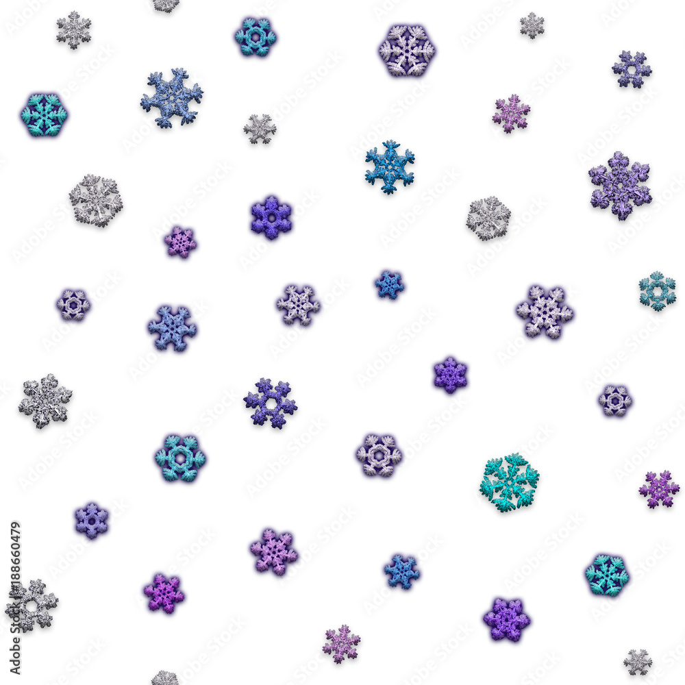 Jointless texture of different snowflakes on white background