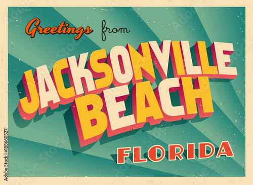 Vintage Touristic Greeting Card From Jacksonville Beach, Florida - Vector EPS10. Grunge effects can be easily removed for a brand new, clean sign.