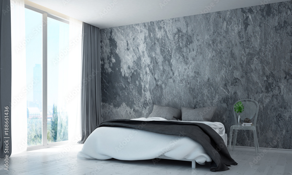 The 3d Rendering Inteiror Design Of Modern Bedroom And Concrete Wall Texture Background Foto De Stock Adobe - Picture Wall Texture Design