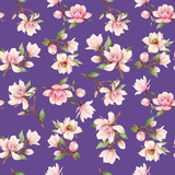 Watercolor magnolia floral vector pattern