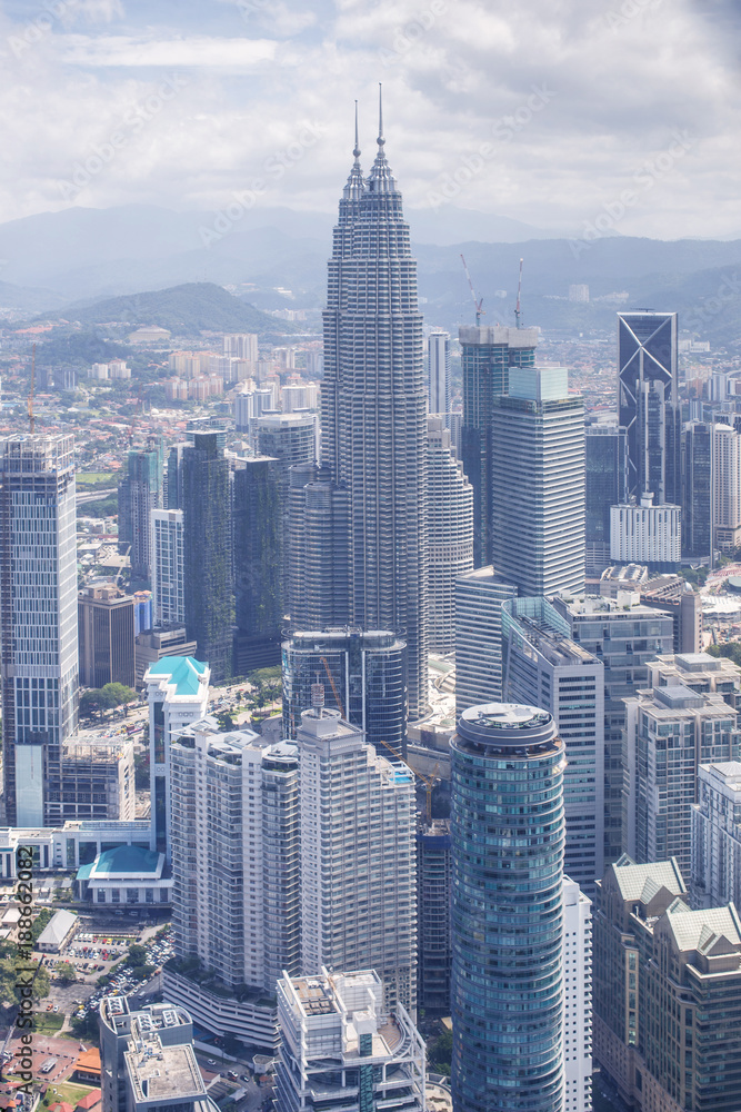 City center with Petronas twin towers, Kuala Lumpur skyline