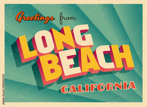 Vintage Touristic Greeting Card From Long Beach, California - Vector EPS10. Grunge effects can be easily removed for a brand new, clean sign.