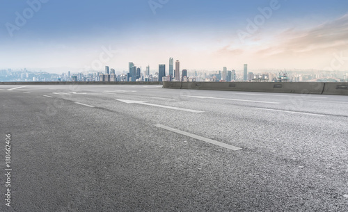 Road ground and Chongqing urban architectural landscape skyline