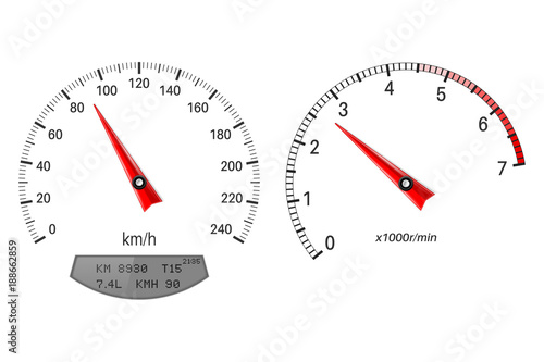 Speedometer and tachometer scales. On white background