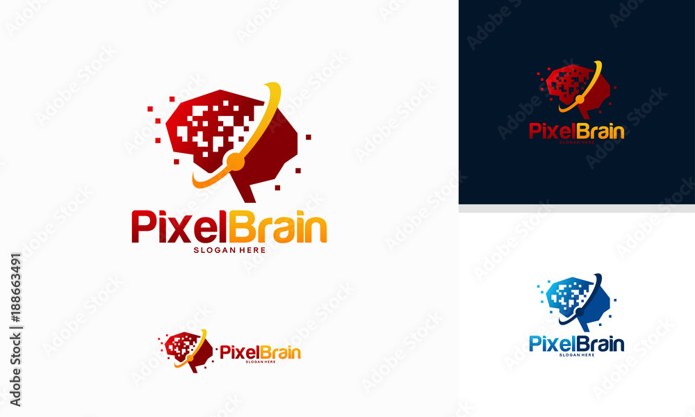 Cool Pixel Brain logo designs concept vector, Mind Technology logo, Robotic Brain logo template