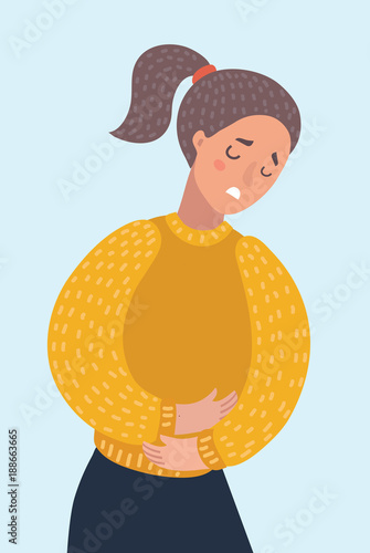 Woman suffering from stomachache pain. Girl having period bellyache. Health.
