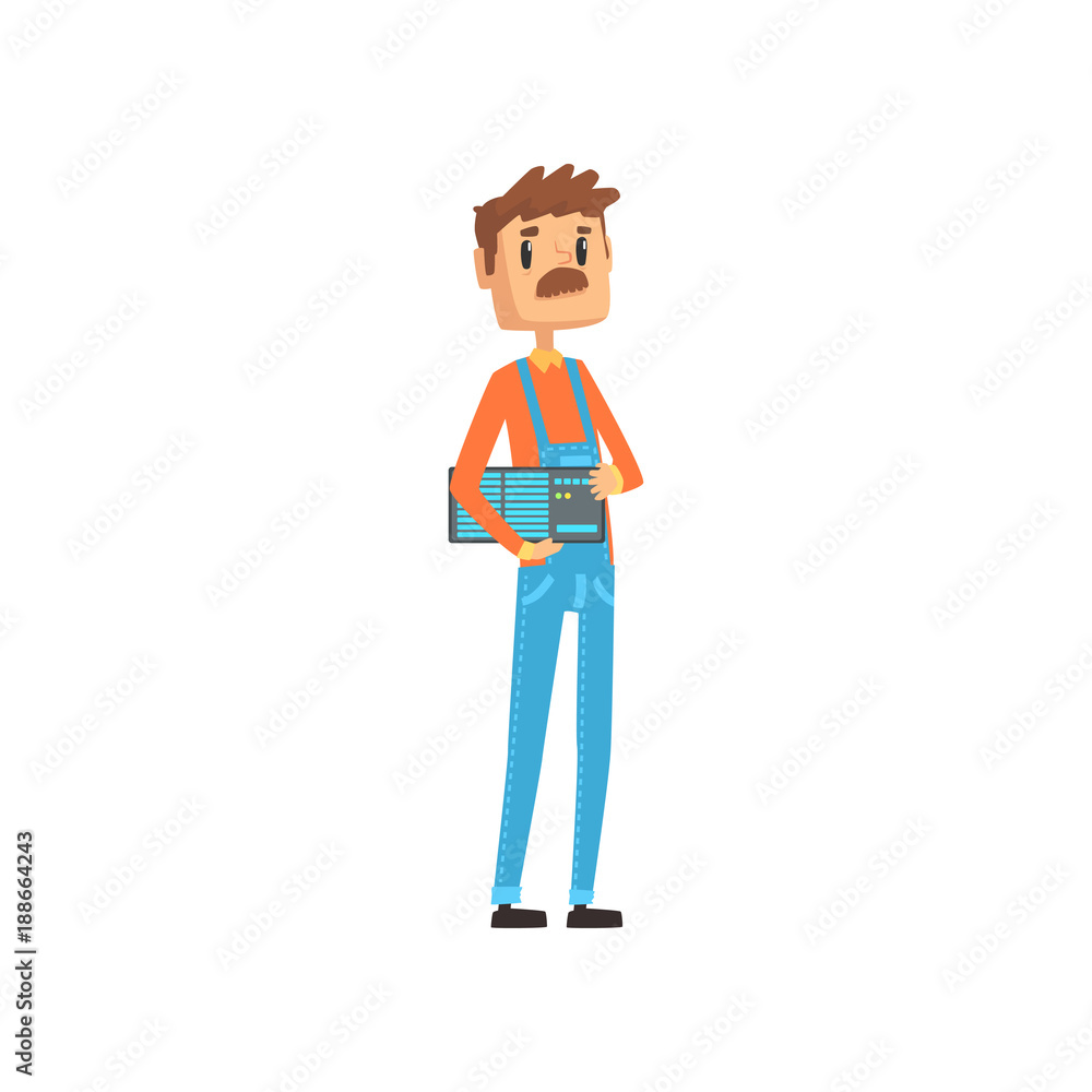 Computer technician or system administrator, engineer system IT administrator at work cartoon vector illustration Computer technician or system administrator, engineer system IT administrator at work cartoon vector illustration