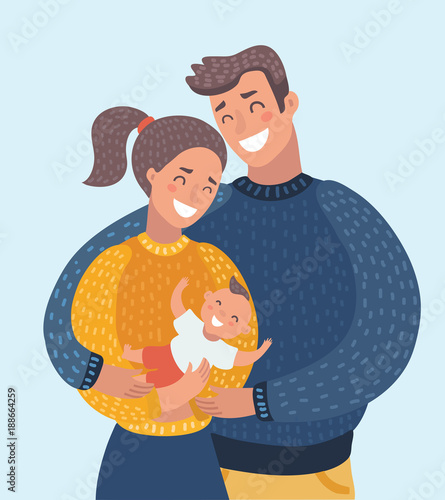 Smiling mother and father holding their newborn baby daughter at home