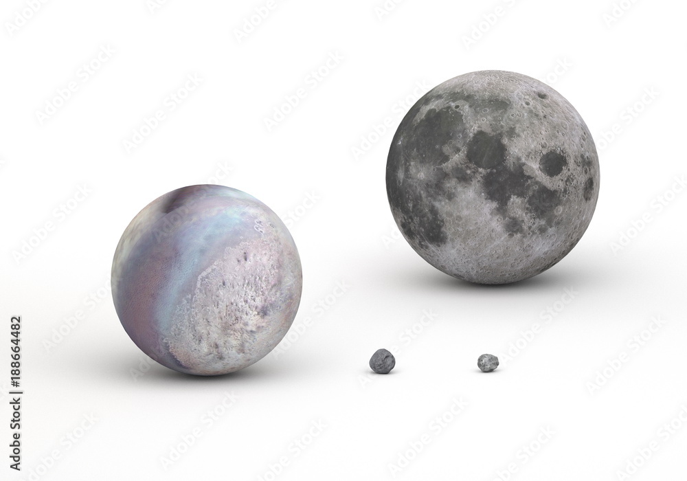Fototapeta premium Neptune moons and Earth moon in size comparison