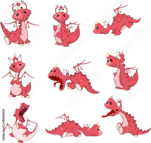Fotomurale Set of  Cartoon Illustration Dragons for you Design
