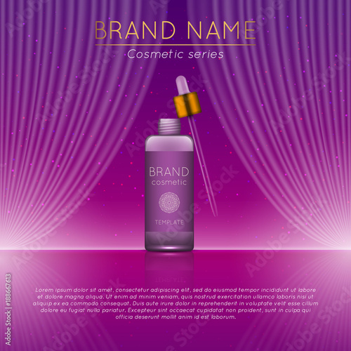 3D realistic cosmetic bottle ads template. Cosmetic brand advertising concept design with wavy light abstract background