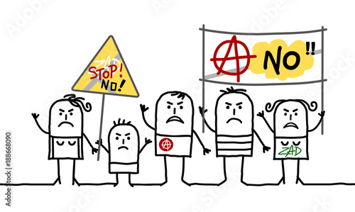 Cartoon Protesting Anarchist People