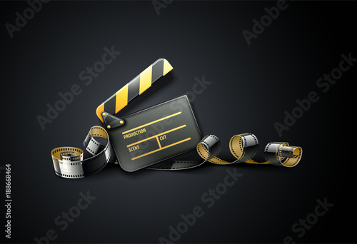 Online cinema art movie poster design with clapper