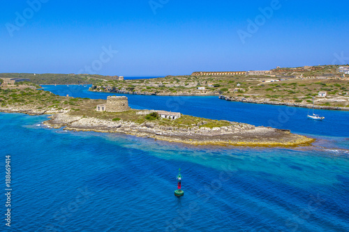 Beautiful coastline Balearis Minor with azure color of the sea and blue sky, top view, Spain photo