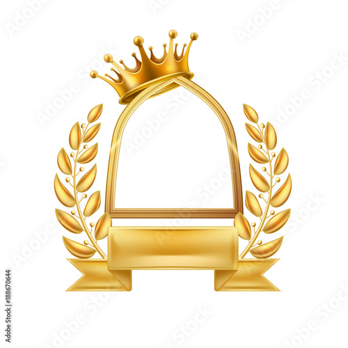 Gold crown laurel wreath winner frame isolated