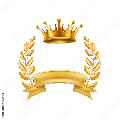 Gold crown laurel wreath winner frame isolated